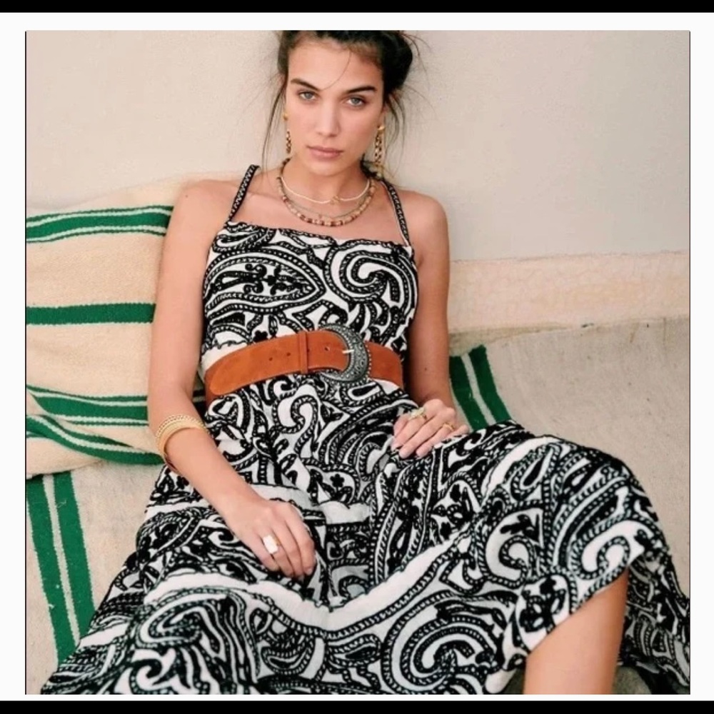 Sezane Monochrome Paisley Maxi Dress